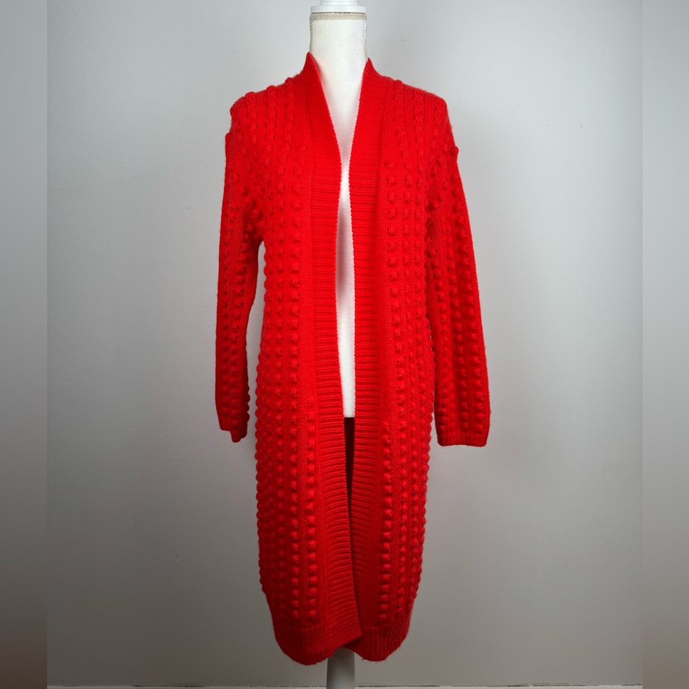 Lego Target Open Front Popcorn Knit Long Length Cardigan Size XS Red - Picture 1 of 6